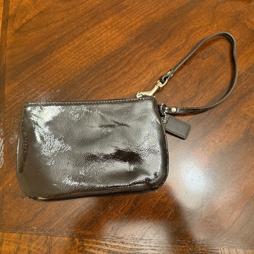 Coach wristlet pouch bag - dark brown